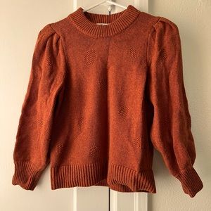 Women Madewell XS Puff Sleeve Sweater Hits at Hip Rust Orange Red Brick